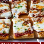 Pinterest image for puff pastry red pesto pizza.