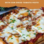 Pinterest image for puff pastry red pesto pizza.