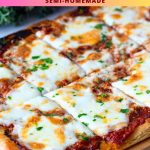 Pinterest image for puff pastry red pesto pizza.
