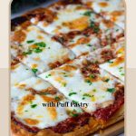 Pinterest image for puff pastry red pesto pizza.