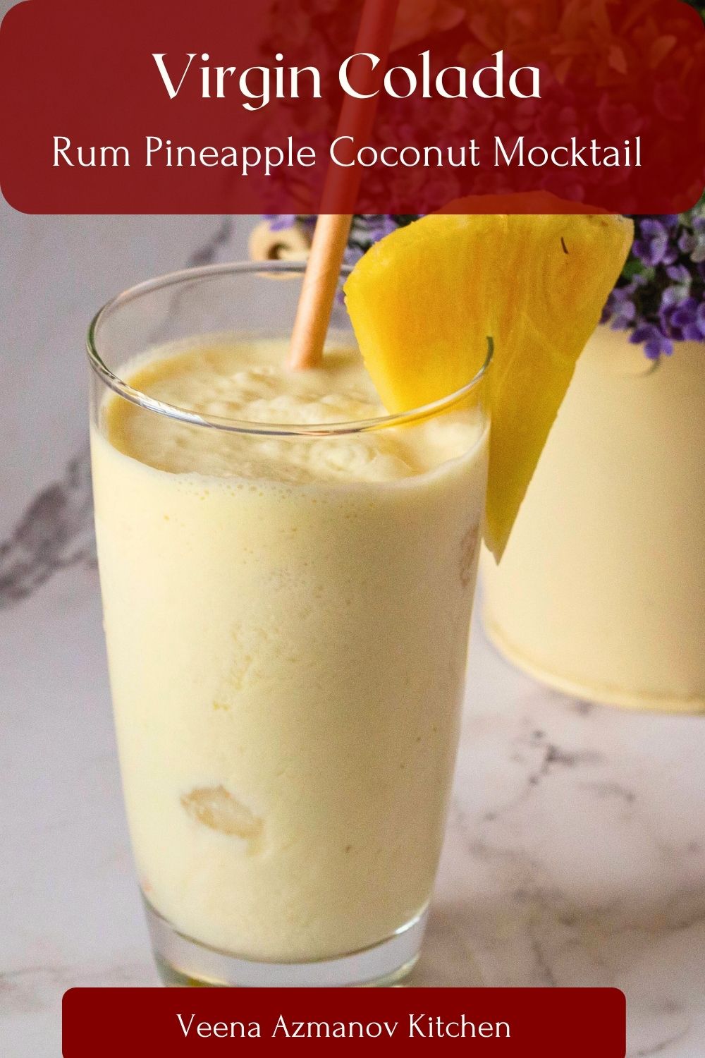 Pinterest image for Virgin Pina Colada recipe.