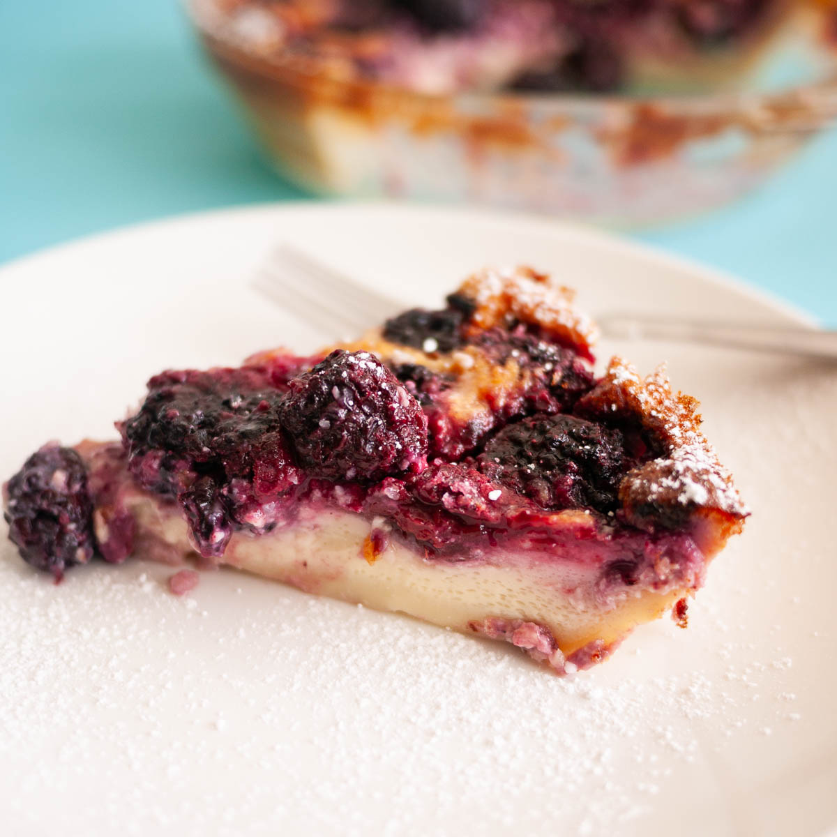 A slice of blackberry clafoutis.