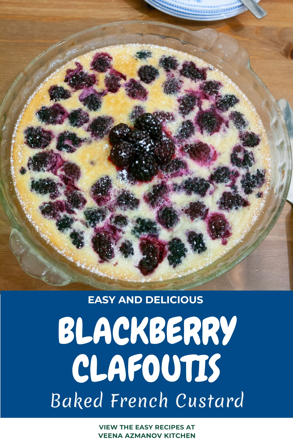 Pinterest image for blackberry clafoutis.