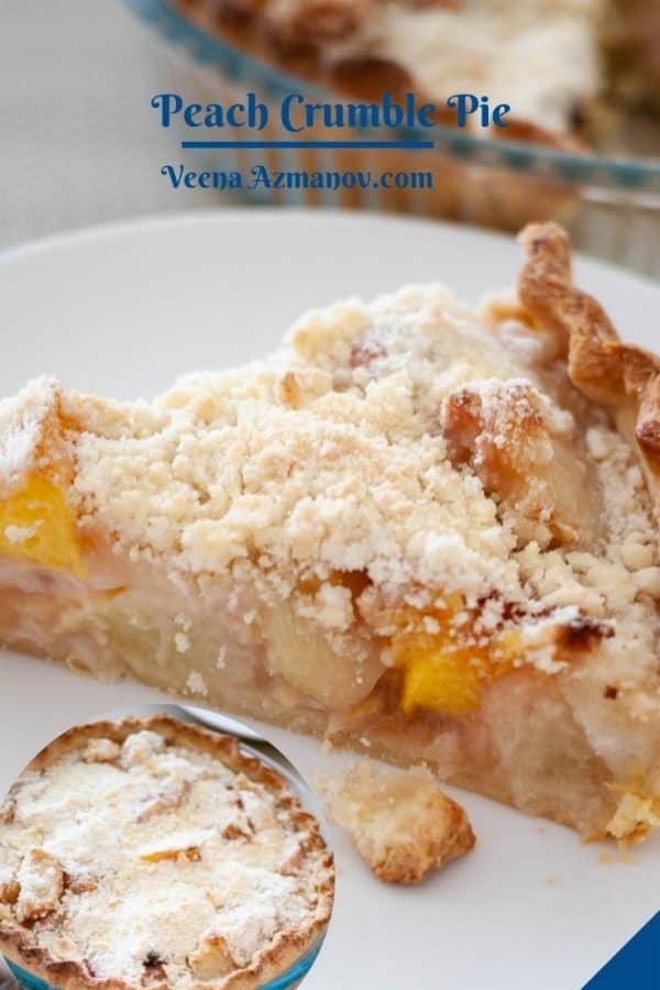 Pinterest image for peach crumble pie.