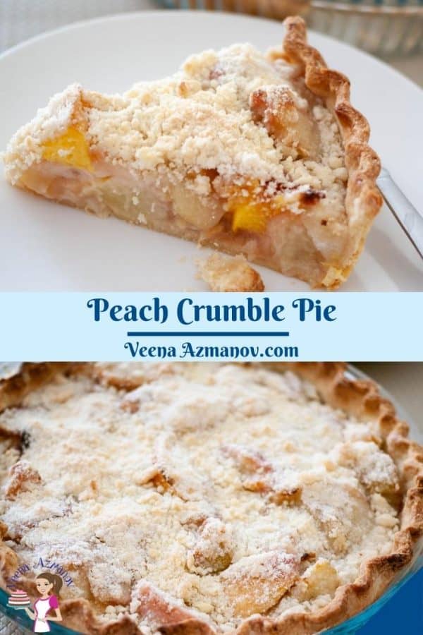 Pinterest image for peach crumble pie.