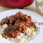 Beef stew with couscous in a plate.