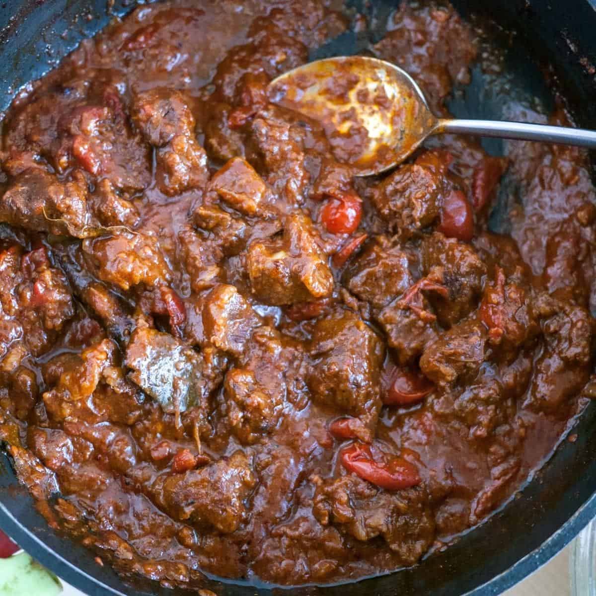 A pot of beef stew.