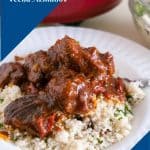 Beef stew with couscous in a plate.