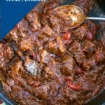 A pinterest image for beef with apricots