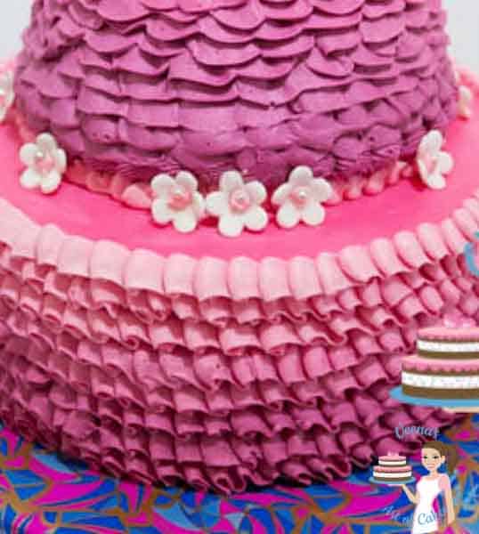 Pink Buttercream Ruffles on a  Cake. 