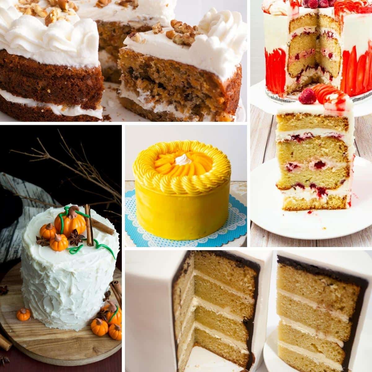 A collage of layer cakes.
