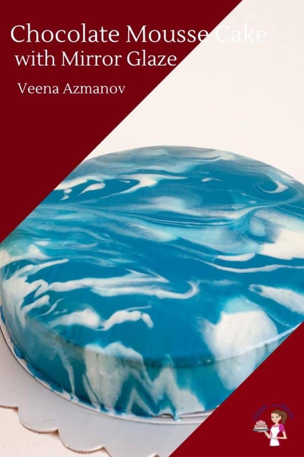 A blue and white mirror glaze cake