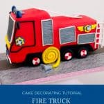 Pinterest image for fire truck cake.