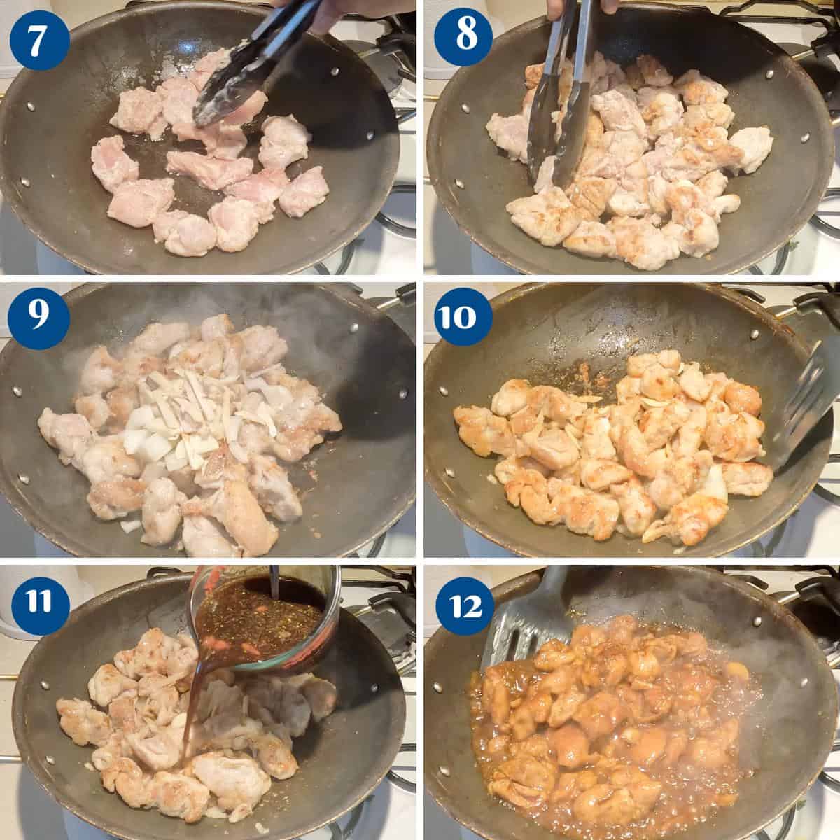 Progress pictures making the ginger chicken.