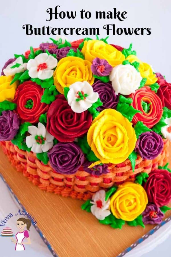 A cake decorated to look like a basket of flowers.