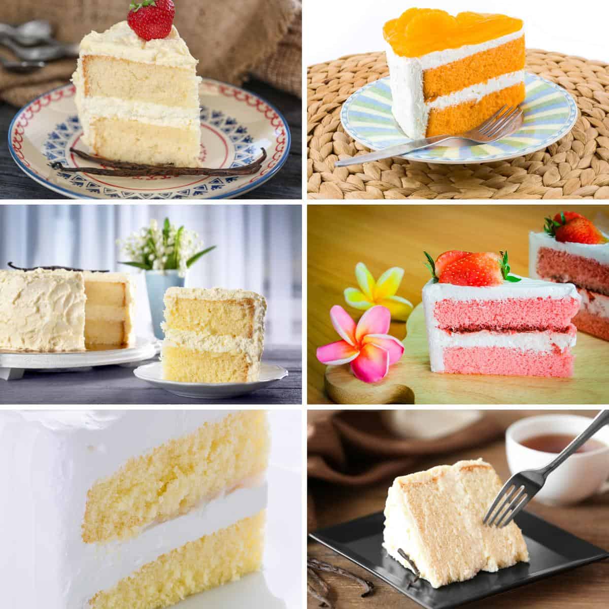 Six flavors from one cake each on a plate.