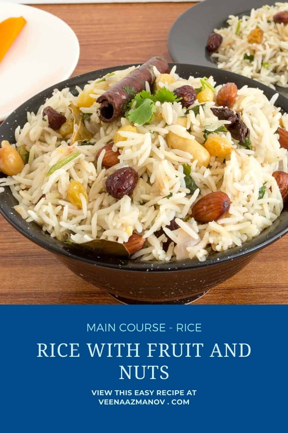 Pinterest image for rice pilaf with fruit and nuts.