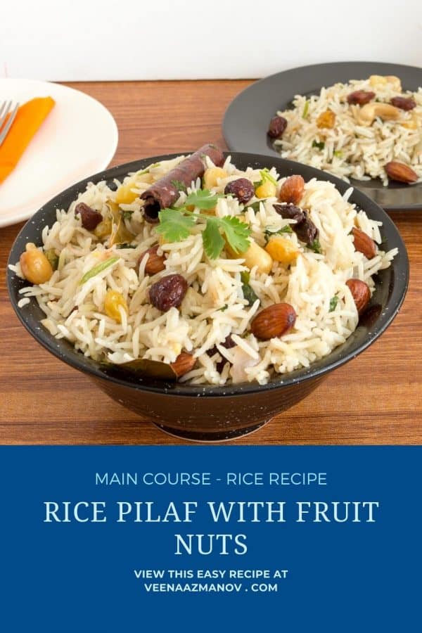 Pinterest image for rice pilaf made with fruits and nuts.