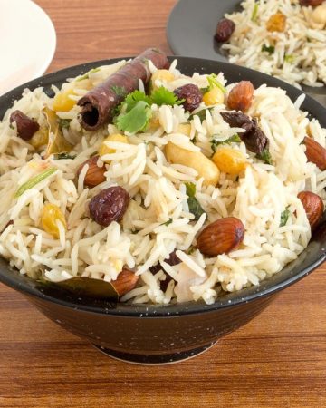 A bowl with basmati rice pilaf.