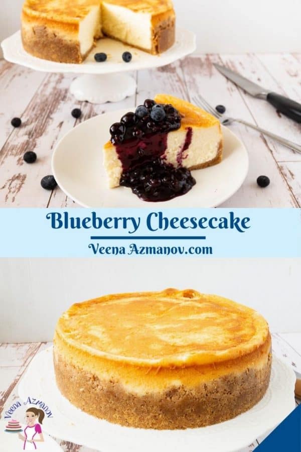 Pinterest image for cheesecake with blueberries.