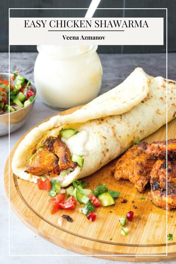 Pinterest image for shawarma with chicken and tahini.