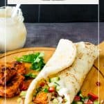 Pinterest image for shawarma with chicken and tahini.