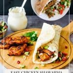 Pinterest image for shawarma with chicken and tahini.