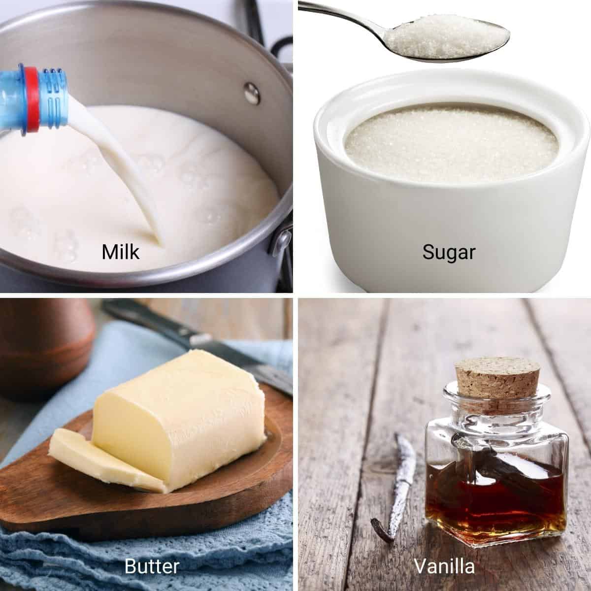 Ingredients collage for condensed milk.