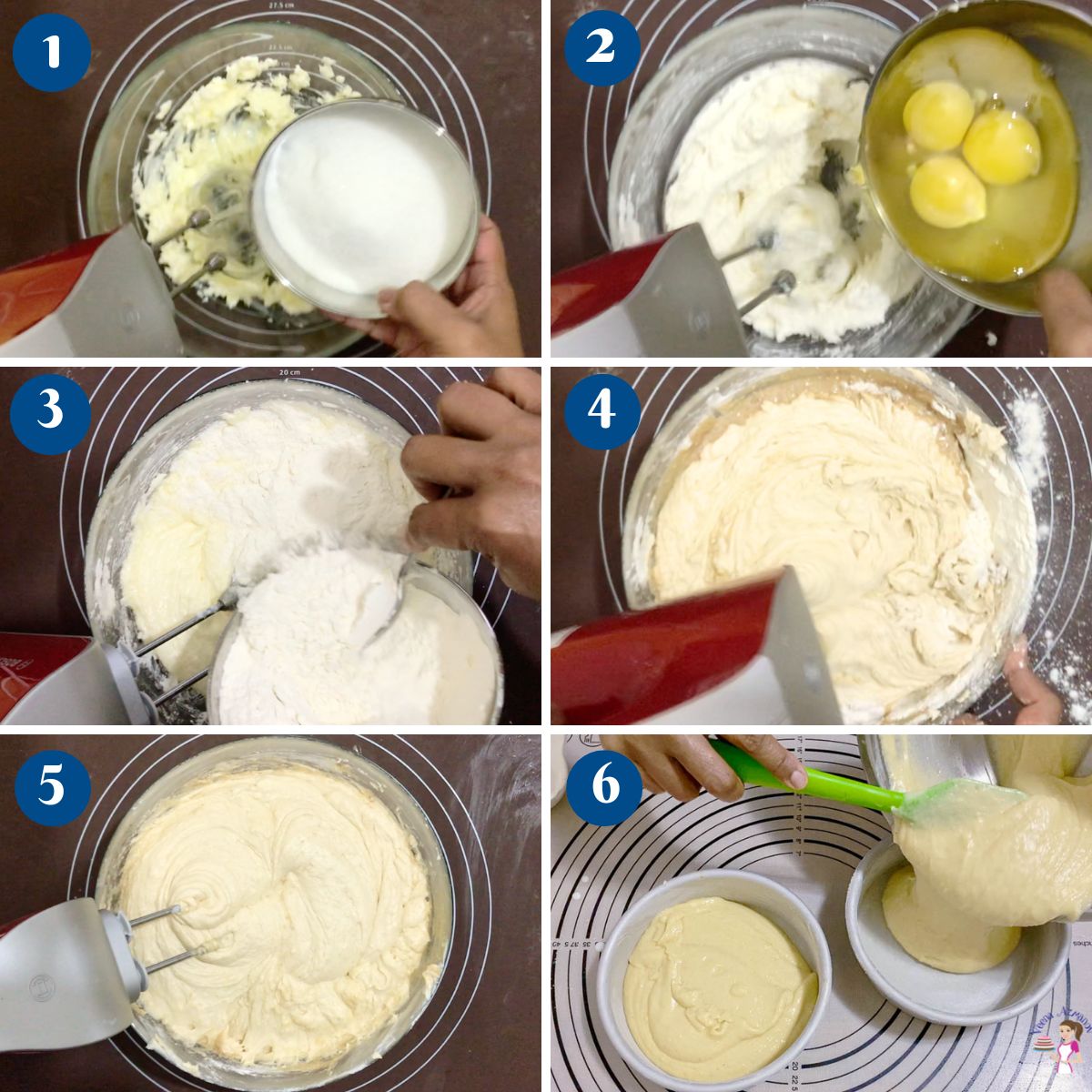 Progress pictures making a vanilla cake.