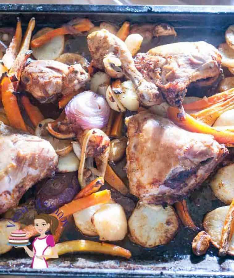 Sheet pan chicken and vegetables.