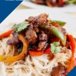 Pinterest image for beef and pepper stir fry