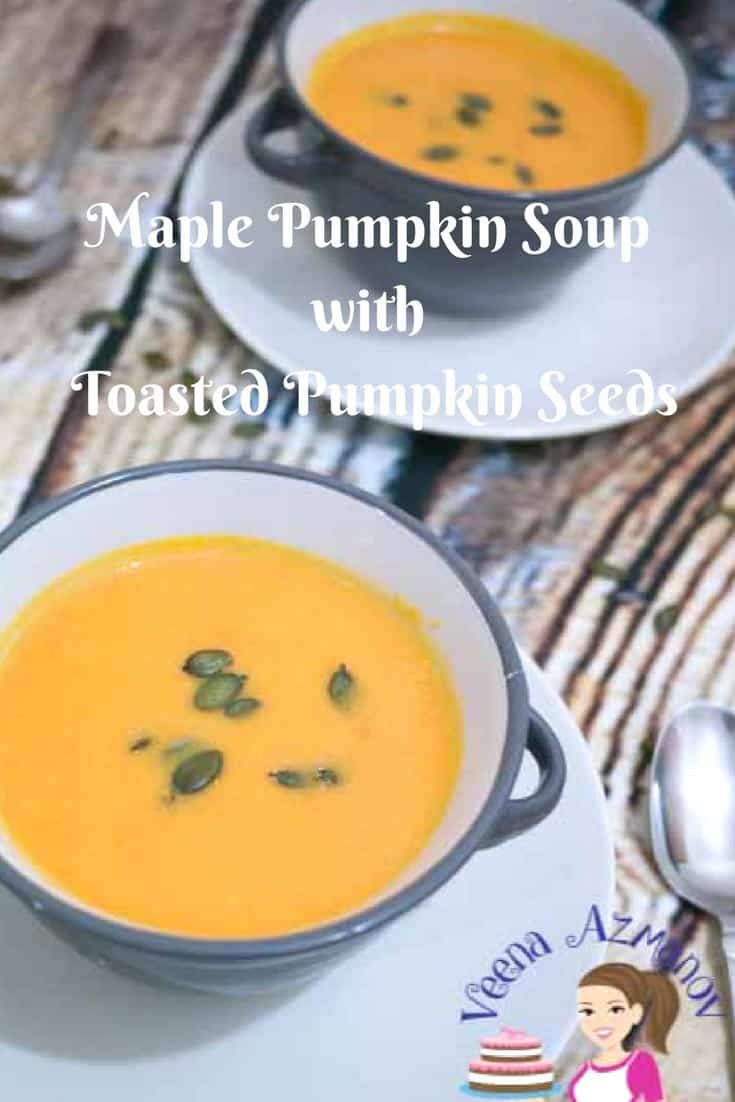 Maple and pumpkin make a perfect combination. Try adding maple to your pumpkin soup, butternut squash or even to your roasted pumpkin puree, it really enhances the flavors. This creamy soup makes a perfect meal on its own as it's so hearty and filling. An image optimized for social media share for these simple and easy maple pumpkin soup recipe with a step by step video tutorial. A perfect fall soup that hearty and healthy