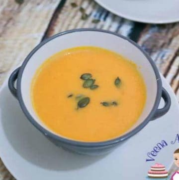 A bowl of pumpkin soup.
