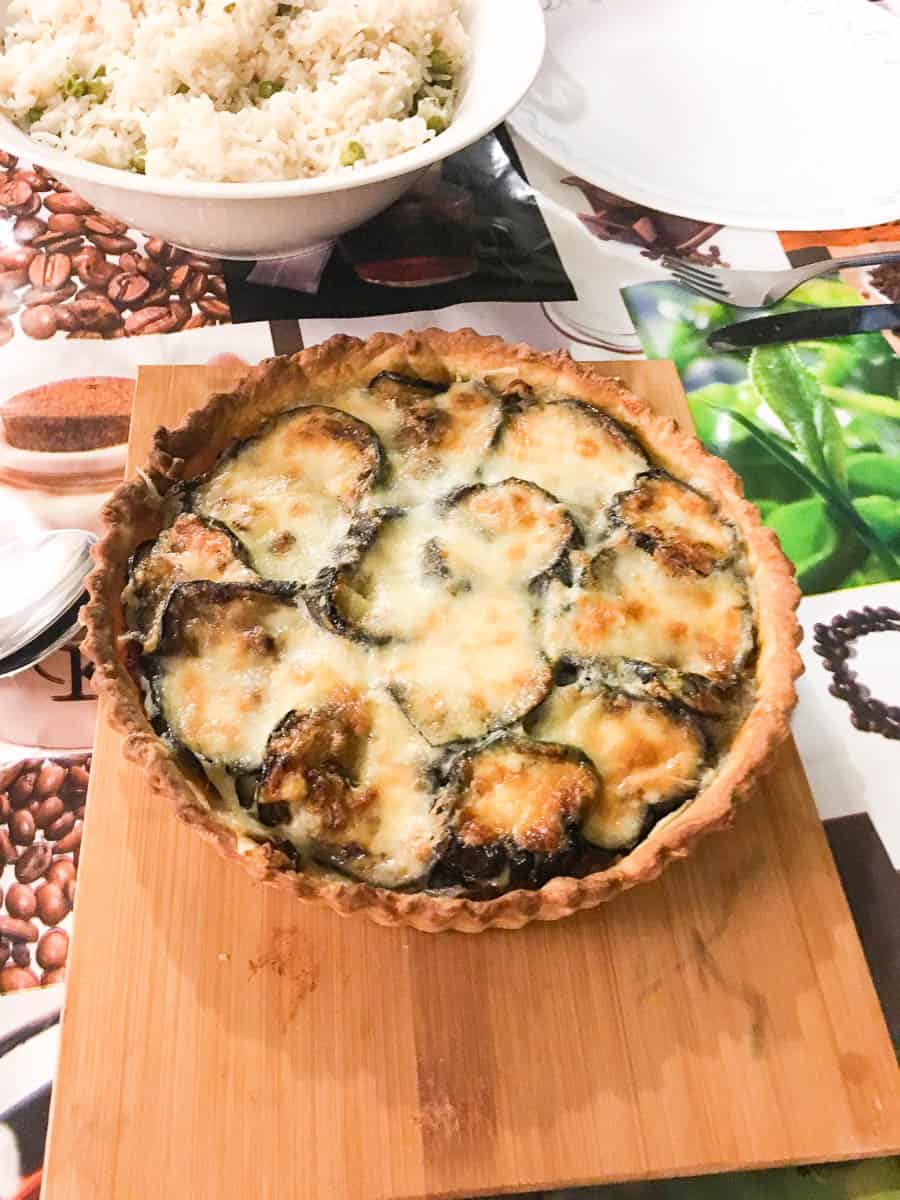 A grilled eggplant quiche.