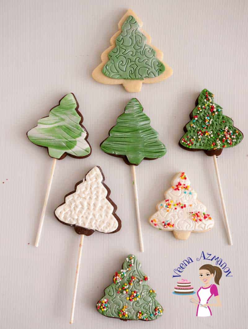 An assortment of decorated Christmas cookies.