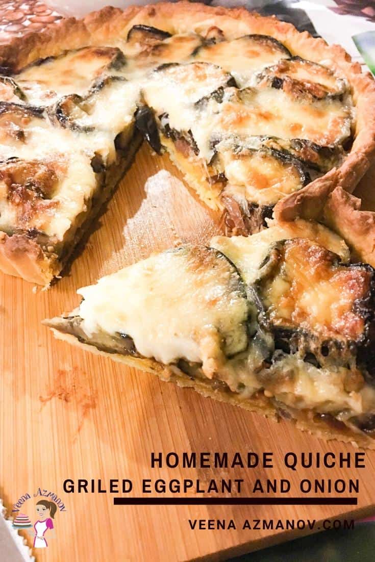 A slice of grilled eggplant quiche.