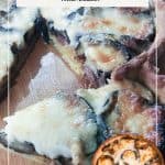 Pinterest image for quiche with grilled eggplant and caramelized onions.