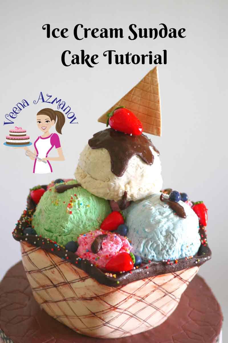 A cake decorated like a big cone of ice cream.