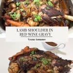 Pinterest image for roasted shoulder of lamb with veggies.