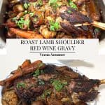 Pinterest image for roasted shoulder of lamb with veggies.