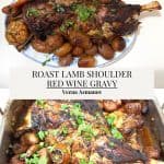 Pinterest image for roasted shoulder of lamb with veggies.