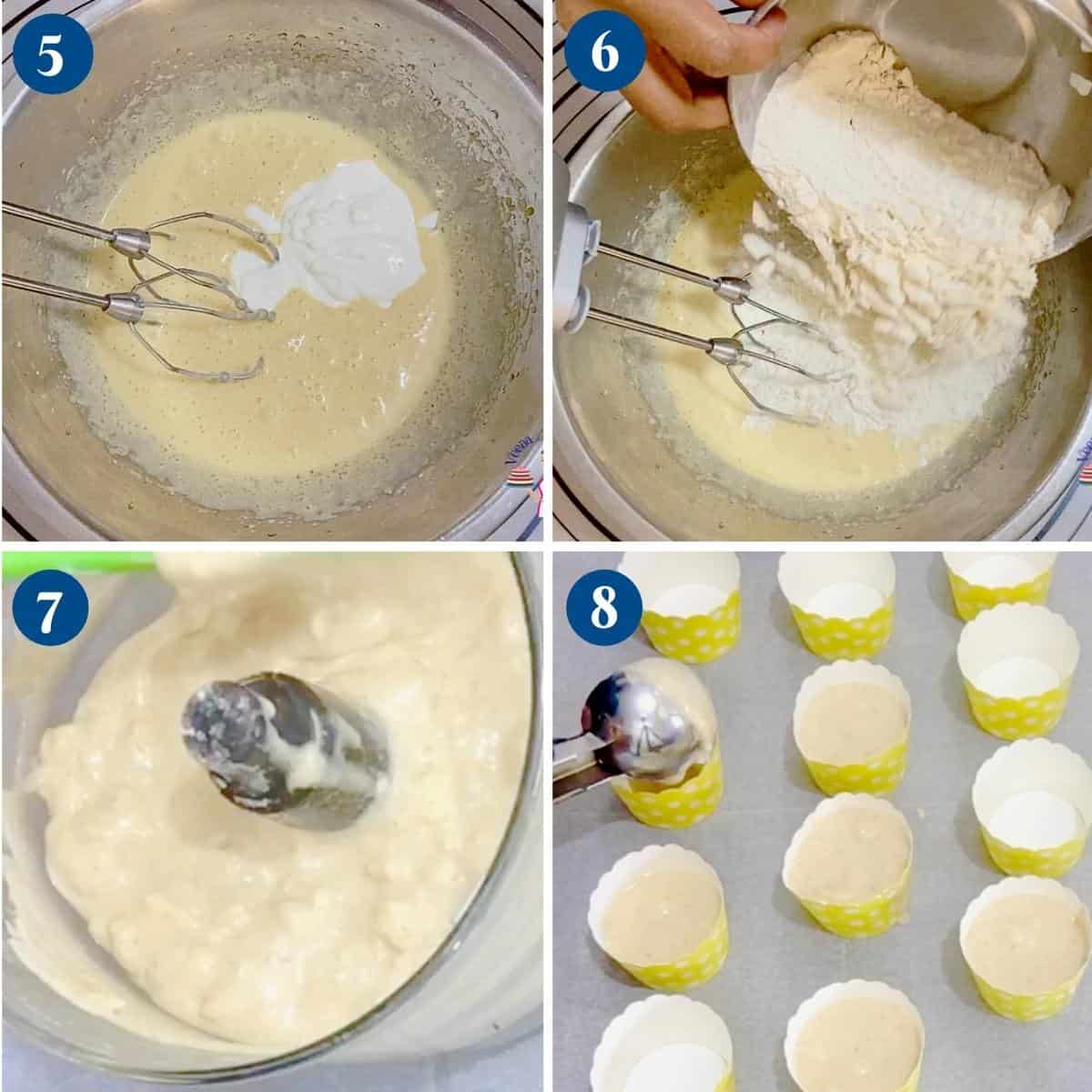 Progress pictures collage making the cupcake batter.