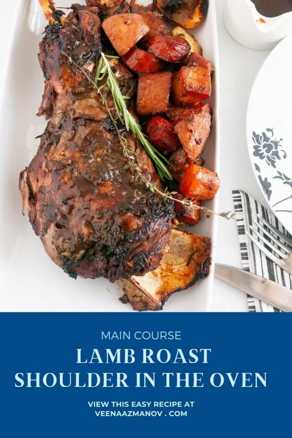 Pinterest image lamb roast shoulder in red wine.