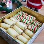 A cookie box with holiday cookies