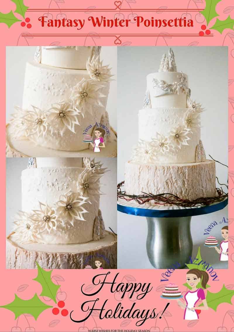 A white wedding cake with sugar flowers.