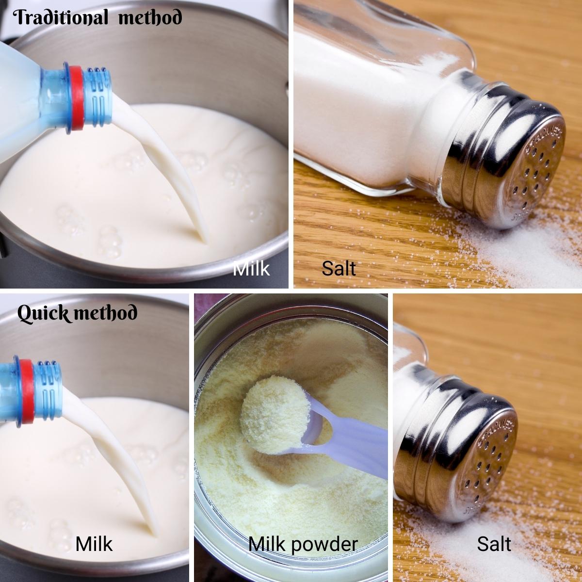 Ingredients shot collage for evaporated milk 2 methods
