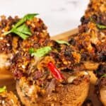 Pinterest image for Meat Stuffed Mushrooms.
