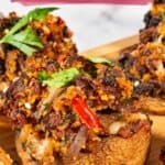 Pinterest image for Meat Stuffed Mushrooms.