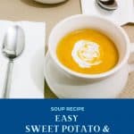 Pinterest image for pumpkin soup with sweet potato.
