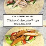 Pinterest image for chicken and avocado wraps.